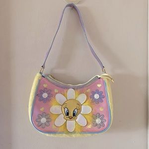 Irregular Choice x Looney Tunes Tweety Bird Shoulder Bag with Flowers & Faux Fur